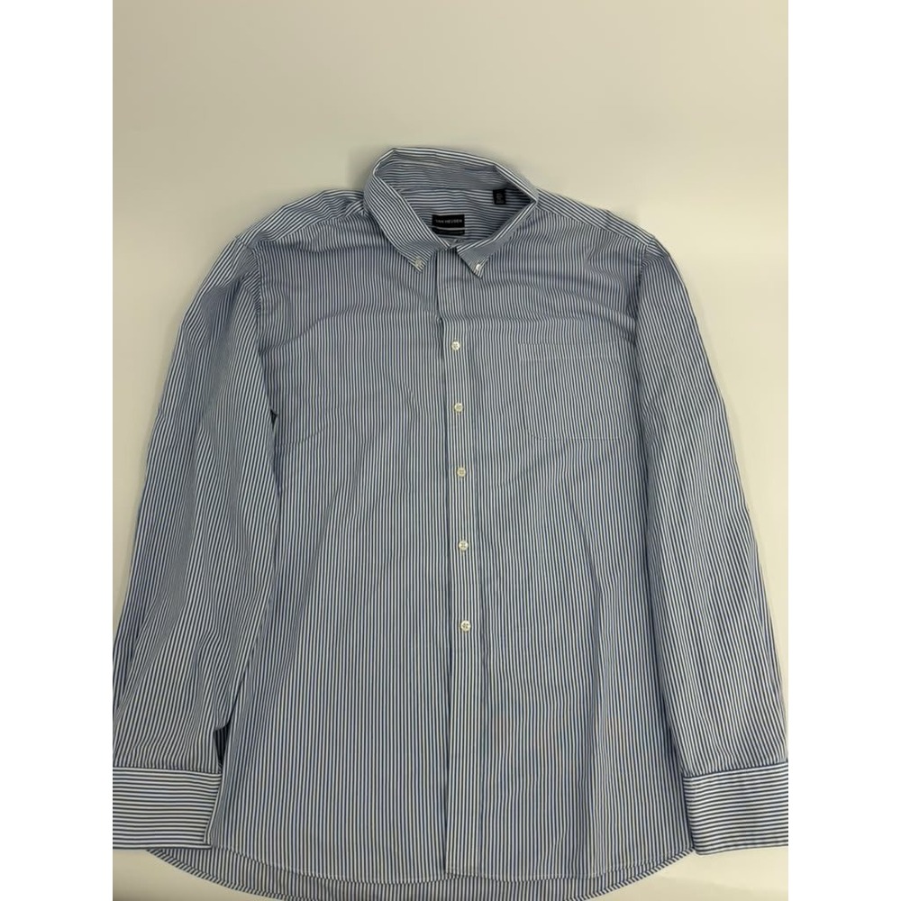 Van Heusen Dress Shirt Regular Fit Wrinkle Free Mens 2XL Blue White Striped
